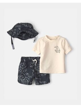 Carters Cream Tee & Black Leaf Shorts with Hat